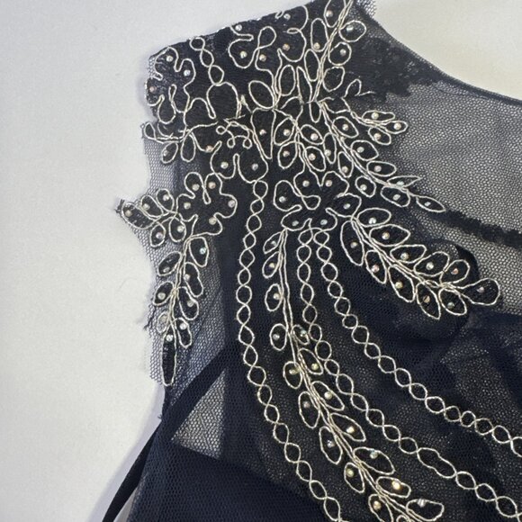 Junior A-Line Skirt Top 2 Piece Dress Set Size 7 Navy Blue Metallic Embroidered - Picture 6 of 16